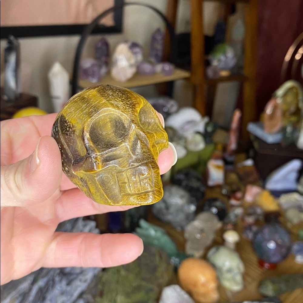 Really Cool Golden Tigers Eye Skull Carving - Medium Sized